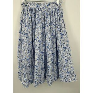 ANOUKI  pleated A-line floral skirt Cottagecore Women's Size 8 Blue White Midi